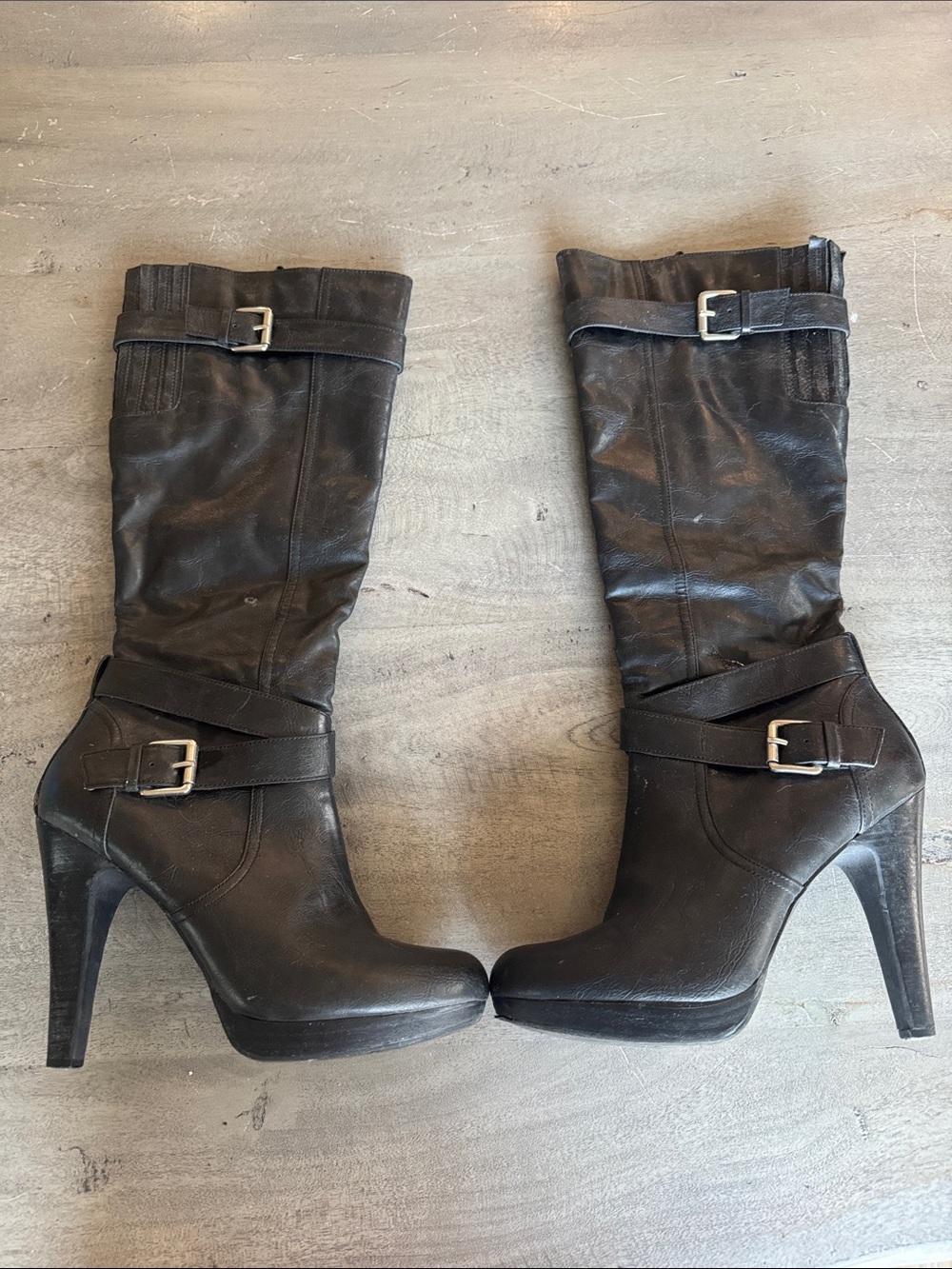 Jessica Simpson Black High-Heel Mid-Calf Buckle Boots